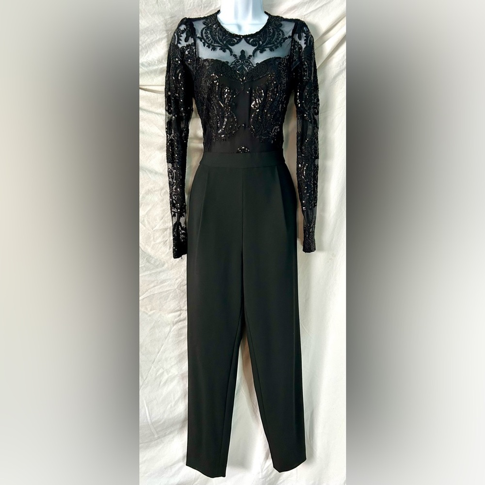 MICHAEL Michael Kors Tulle and Cady Black Sequin Jumpsuit, Size 4